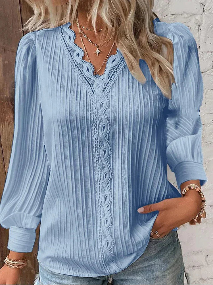 Kvinnors Blus | Texturerad V-ringning Detalj