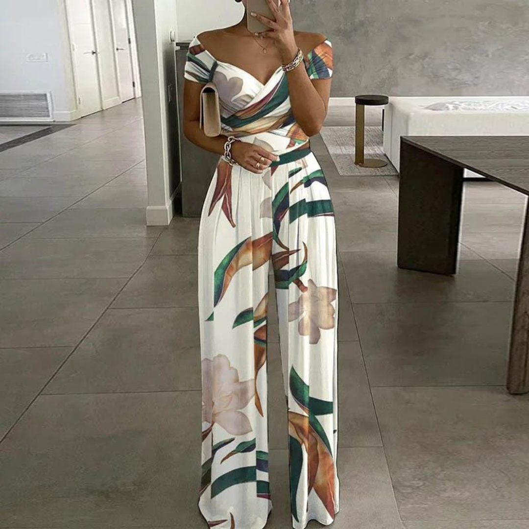 Kvinnors Vida Byxdress | Off-Shoulder Wrap Blommig