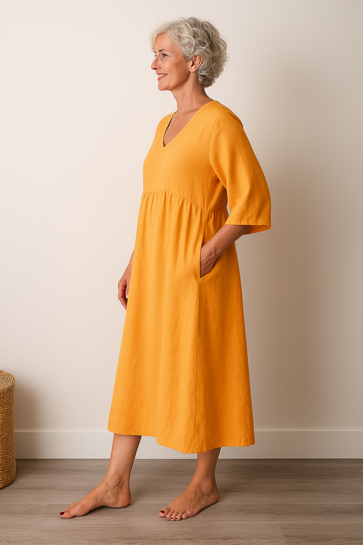 Kvinnors Midi Sommardress | V-Hals A-Linje