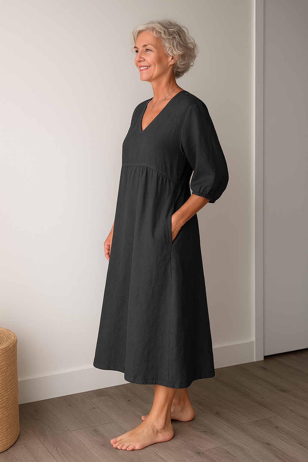 Kvinnors Midi Sommardress | V-Hals A-Linje
