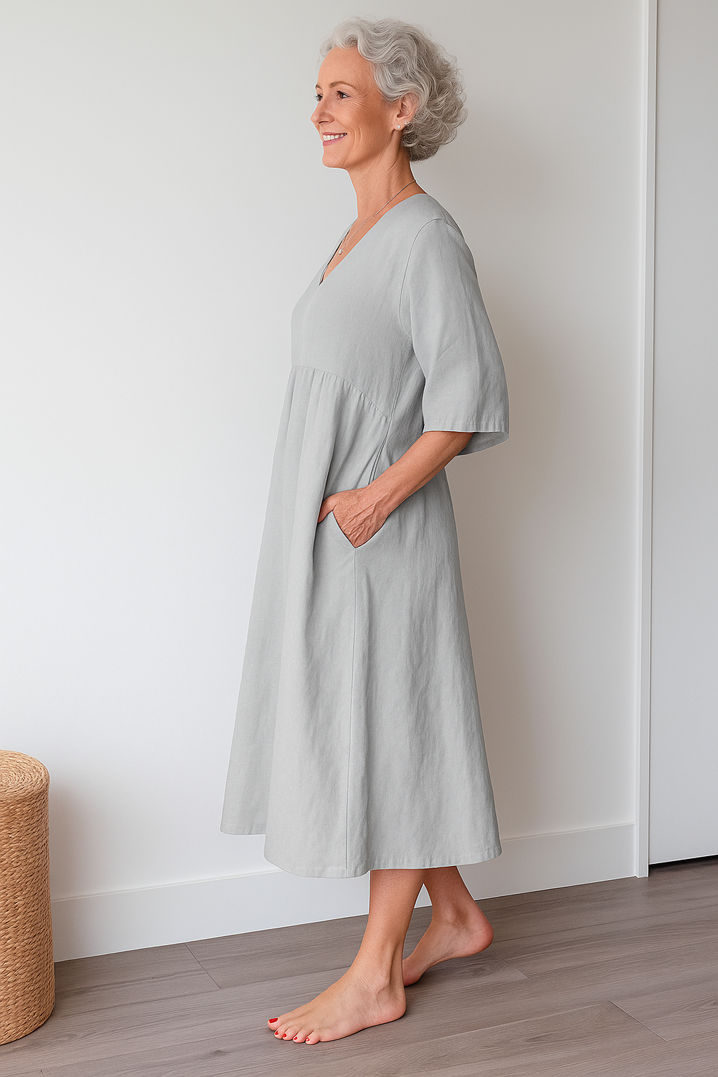 Kvinnors Midi Sommardress | V-Hals A-Linje