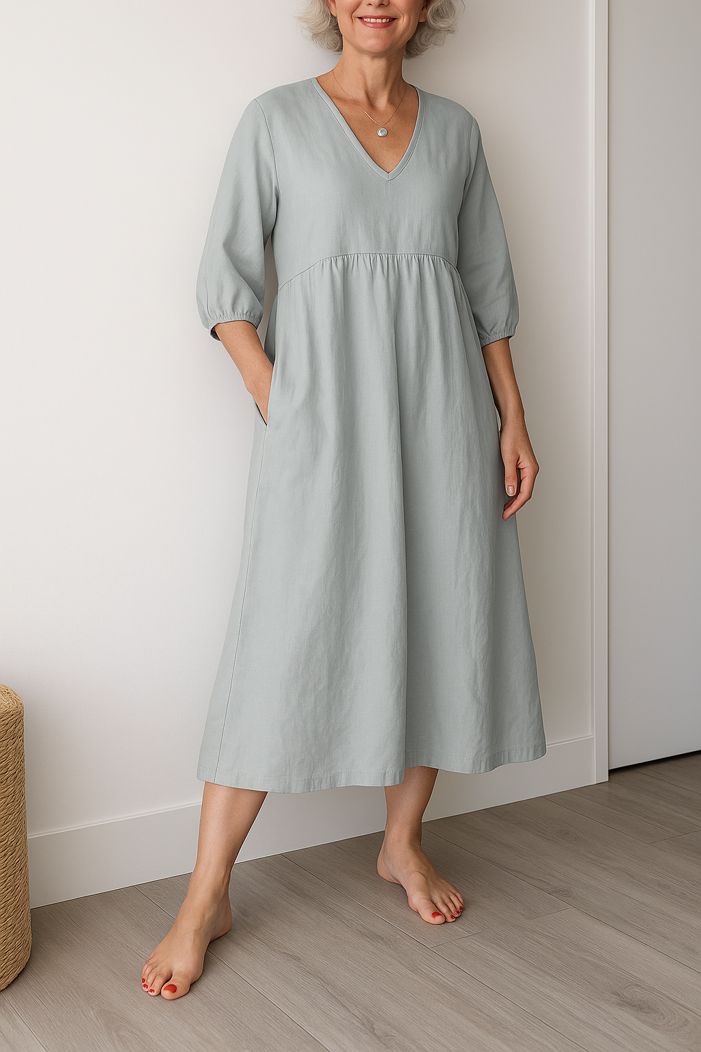 Kvinnors Midi Sommardress | V-Hals A-Linje