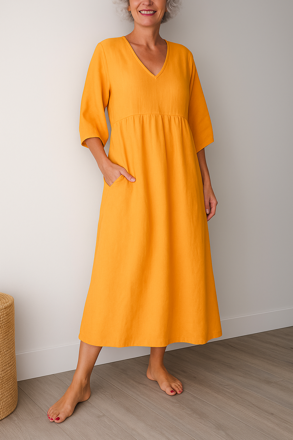 Kvinnors Midi Sommardress | V-Hals A-Linje