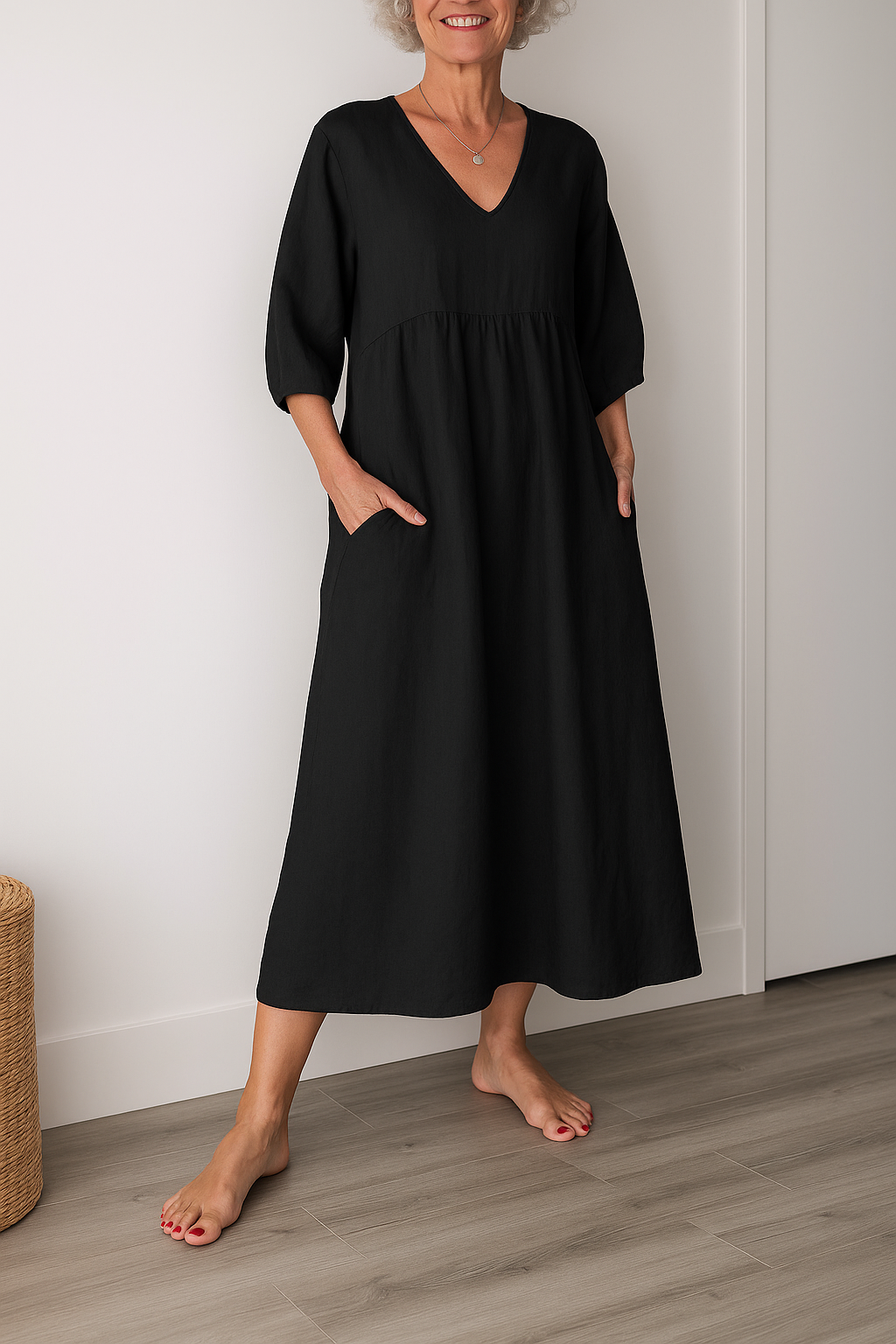Kvinnors Midi Sommardress | V-Hals A-Linje