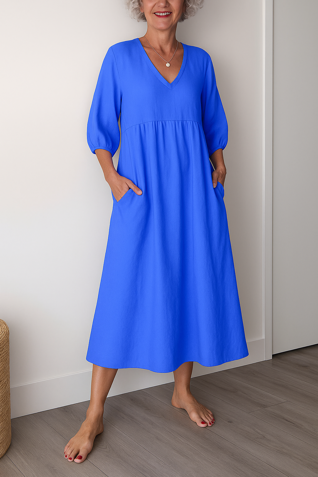 Kvinnors Midi Sommardress | V-Hals A-Linje