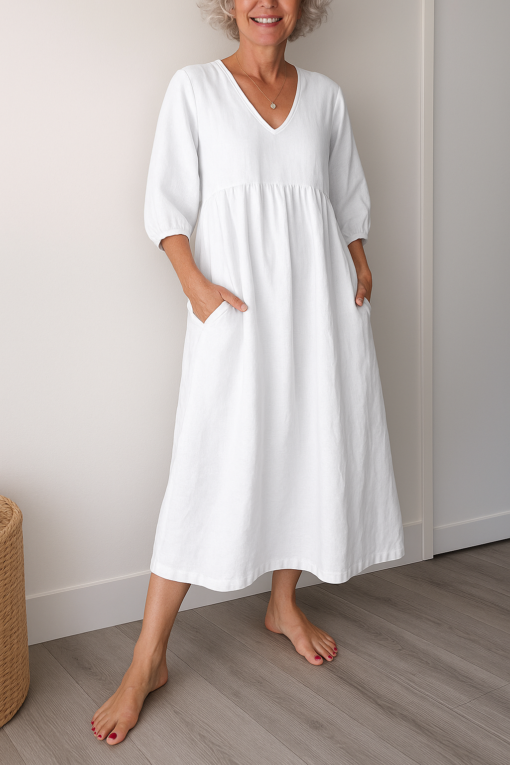 Kvinnors Midi Sommardress | V-Hals A-Linje
