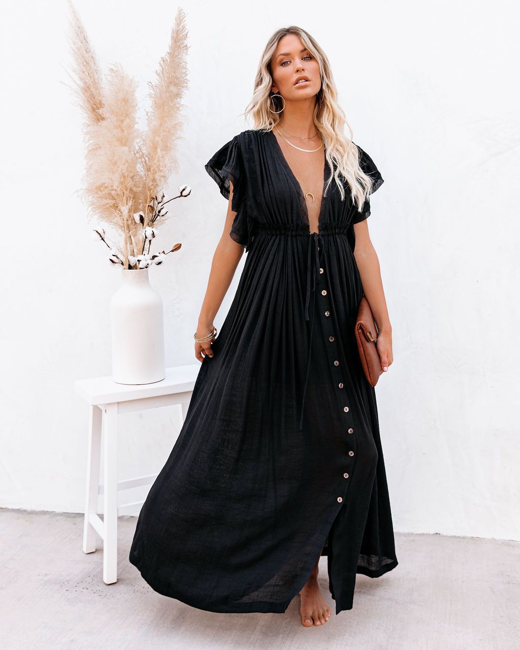Kvinnors Boho Maxi Klänning | Draperad