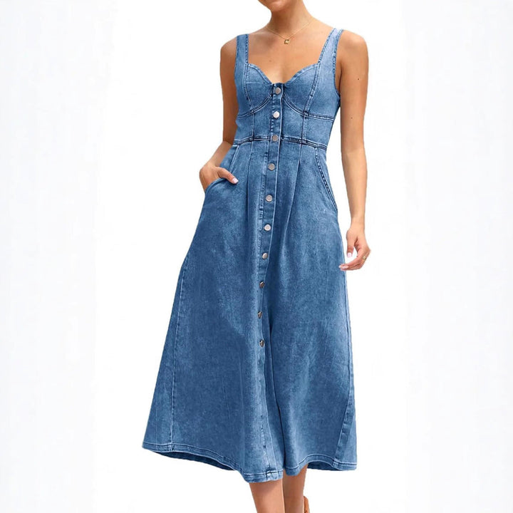 Kvinnors Klänning | Klassisk Knappframsidan Denim Midi