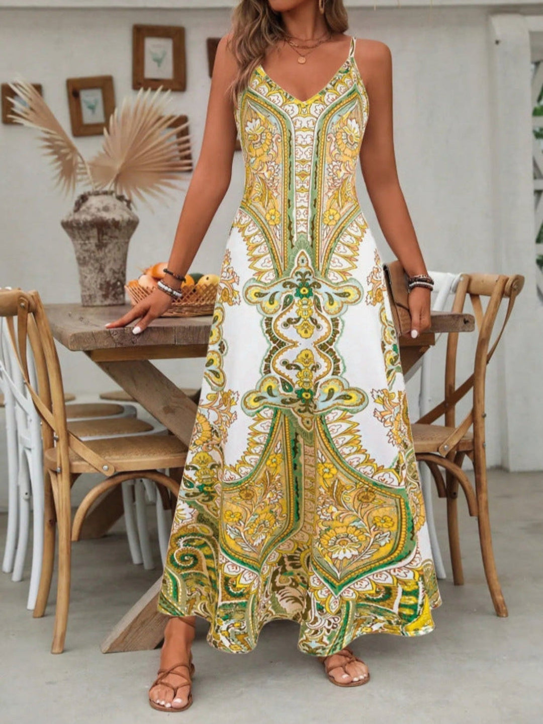 Kvinnors Boho Maxi Klänning | V-Hals Paisley