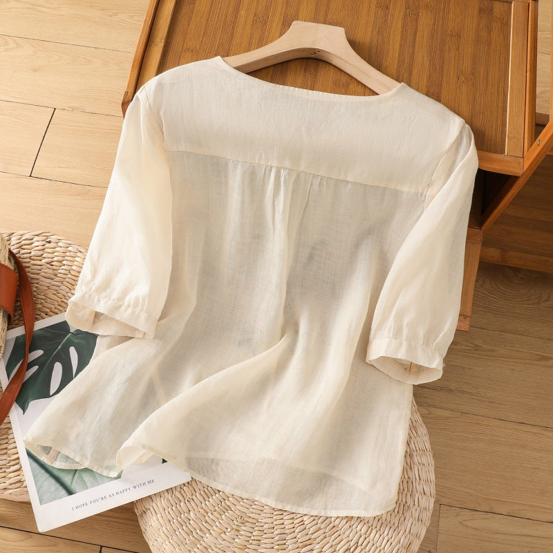 Kvinnors Blus | Broderad Rund Hals