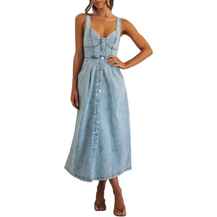 Kvinnors Klänning | Klassisk Knappframsidan Denim Midi