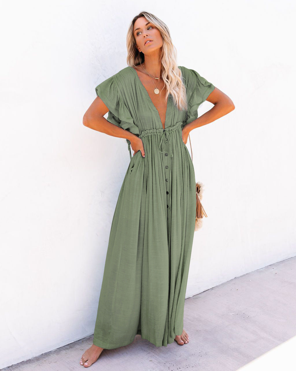 Kvinnors Boho Maxi Klänning | Draperad