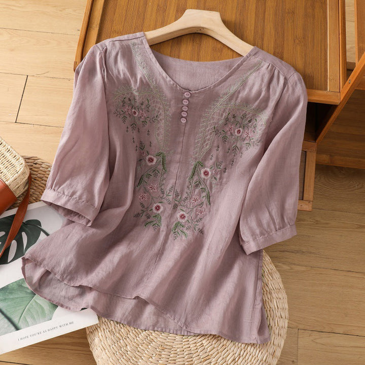 Kvinnors Blus | Broderad Rund Hals