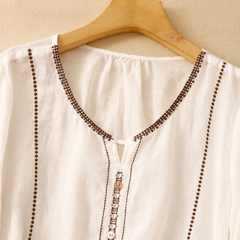 Kvinnors Blus | Broderad Volangärm