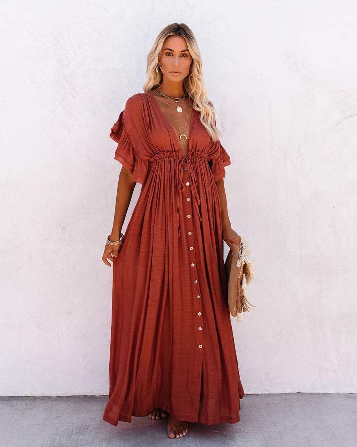 Kvinnors Boho Maxi Klänning | Draperad