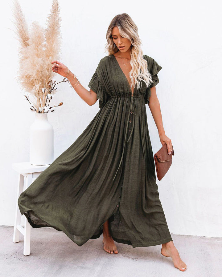 Kvinnors Boho Maxi Klänning | Draperad
