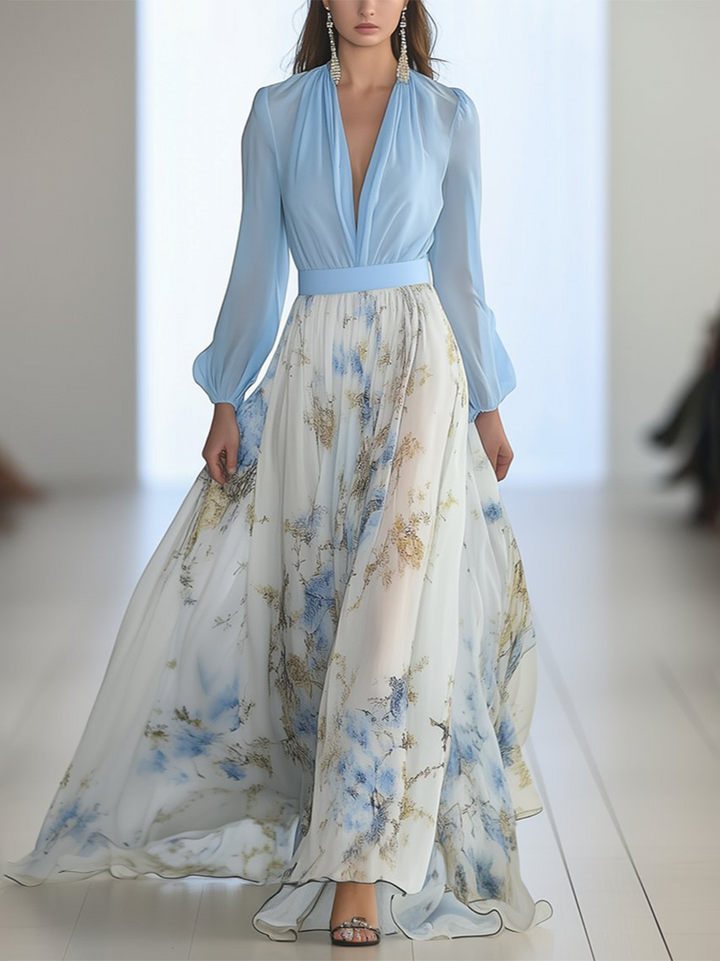 Kvinnors Boho Maxi Klänning | Blommig V-Hals