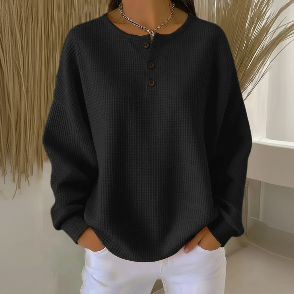 Kvinnors Sweatshirt | Vaffelstickad Knapp Framsidan