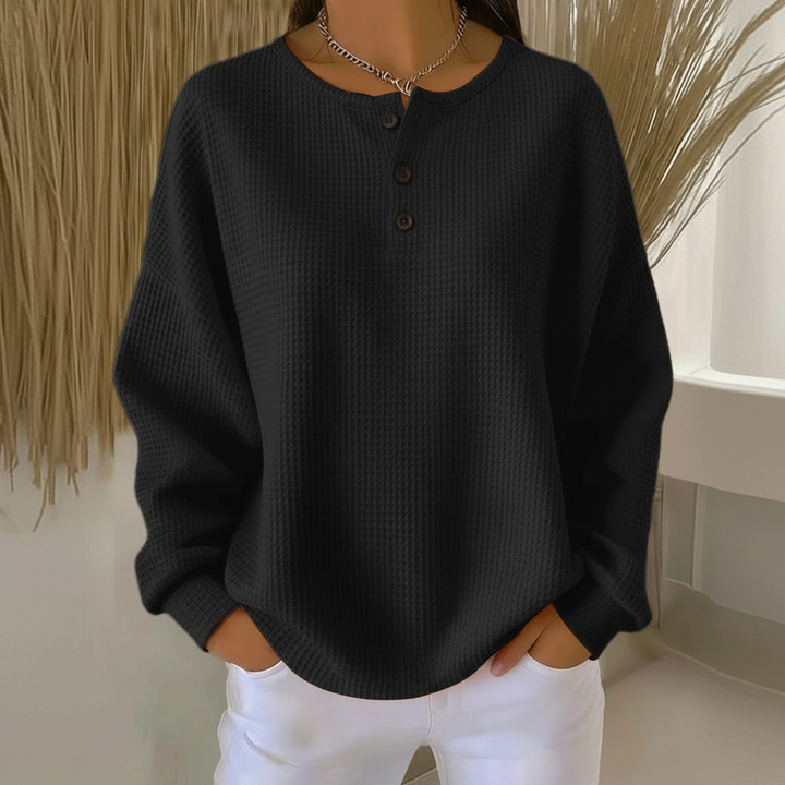 Kvinnors Sweatshirt | Vaffelstickad Knapp Framsidan
