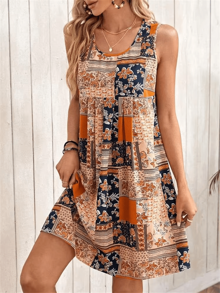 Kvinnors Boho Mini Klänning | Ärmös Tryckt