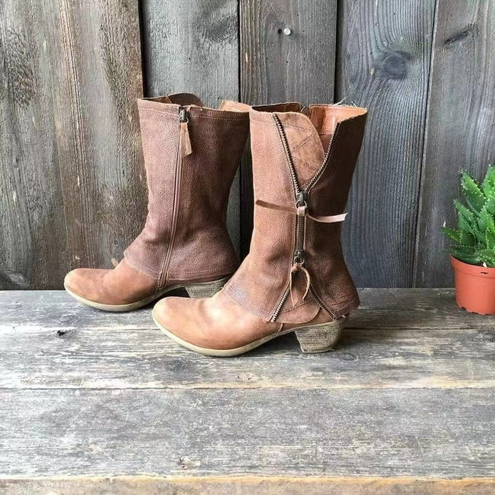 Stövlar för kvinnor | Mid-Calf Sidodragkedja Detalj