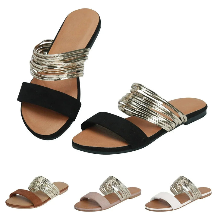 Sandaler För Kvinnor | Öppen Tå Slip-On Med Multi Band Detalj