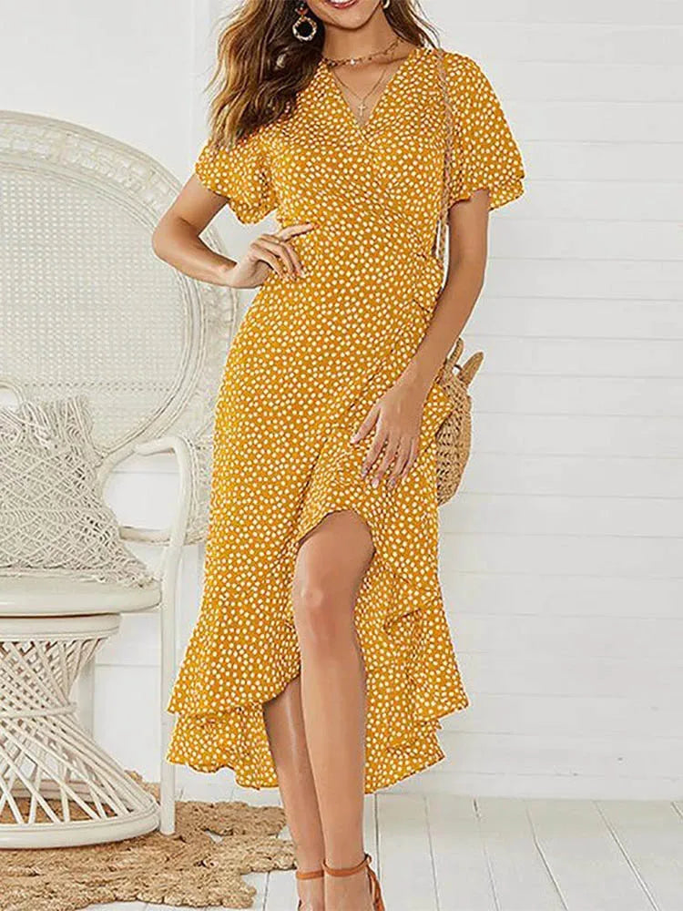 Kvinnors Sommarklänning | Wrap Ruffle Midi