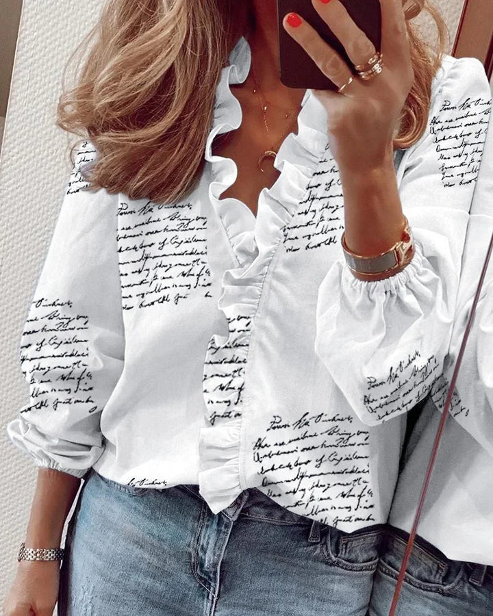 Kvinnors Blus | Volangdetalj V-Hals