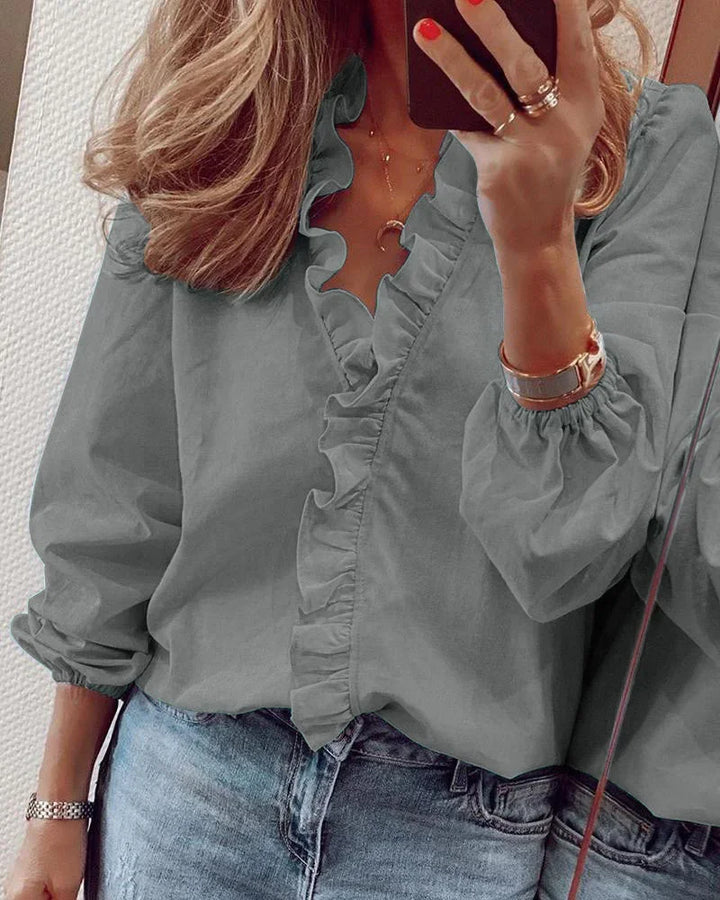 Kvinnors Blus | Volangdetalj V-Hals