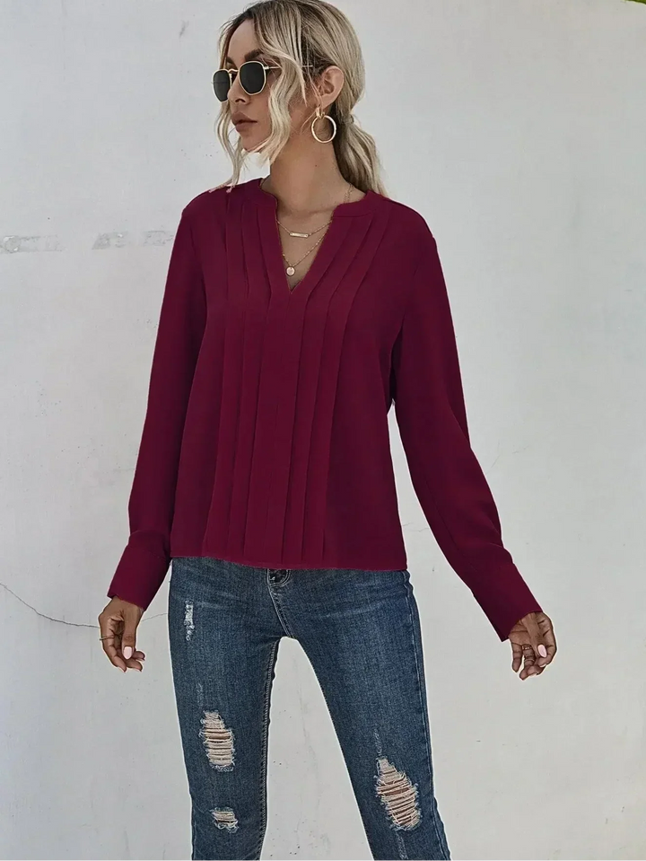 Kvinnors Blus | Plisserad V-Hals