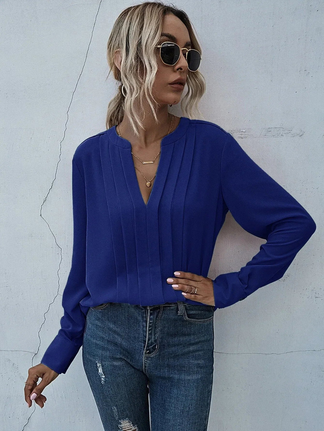 Kvinnors Blus | Plisserad V-Hals