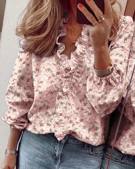 Kvinnors Blus | Volangdetalj V-Hals