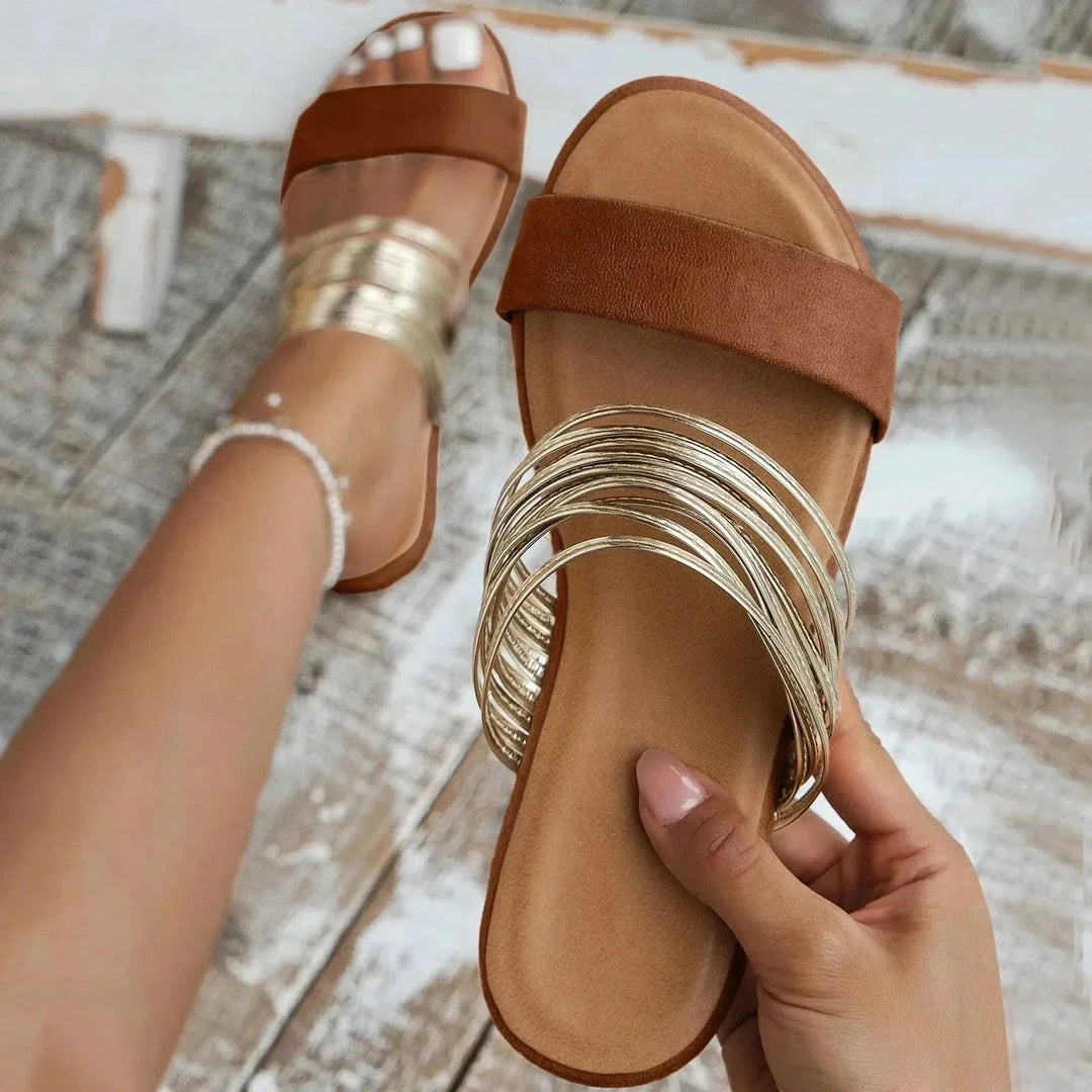Sandaler För Kvinnor | Öppen Tå Slip-On Med Multi Band Detalj