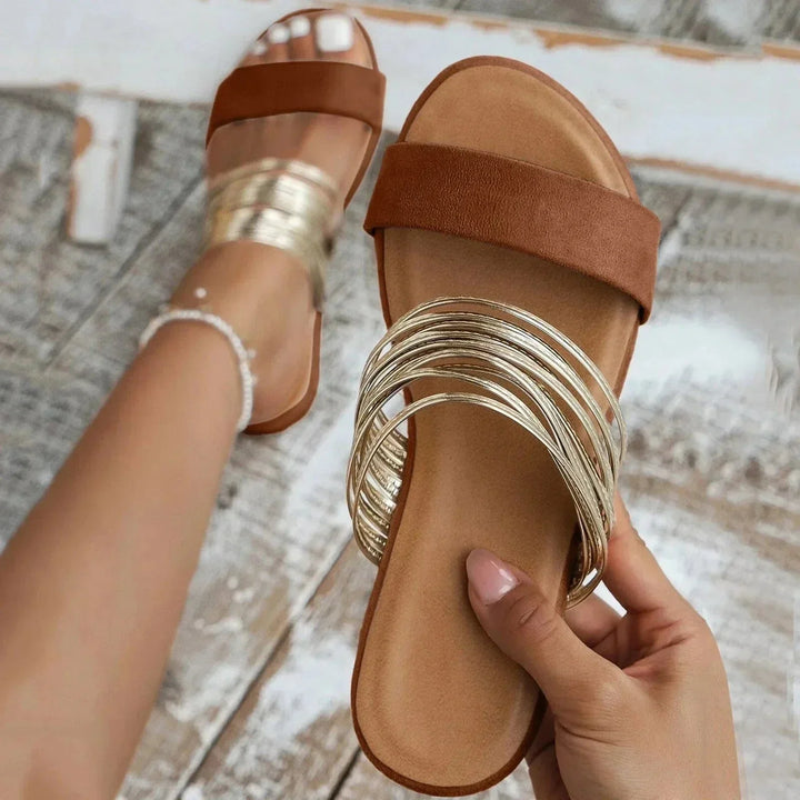 Sandaler För Kvinnor | Öppen Tå Slip-On Med Multi Band Detalj