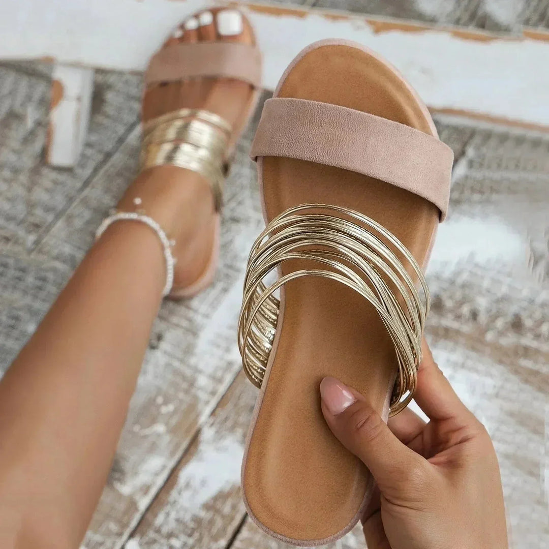 Sandaler För Kvinnor | Öppen Tå Slip-On Med Multi Band Detalj