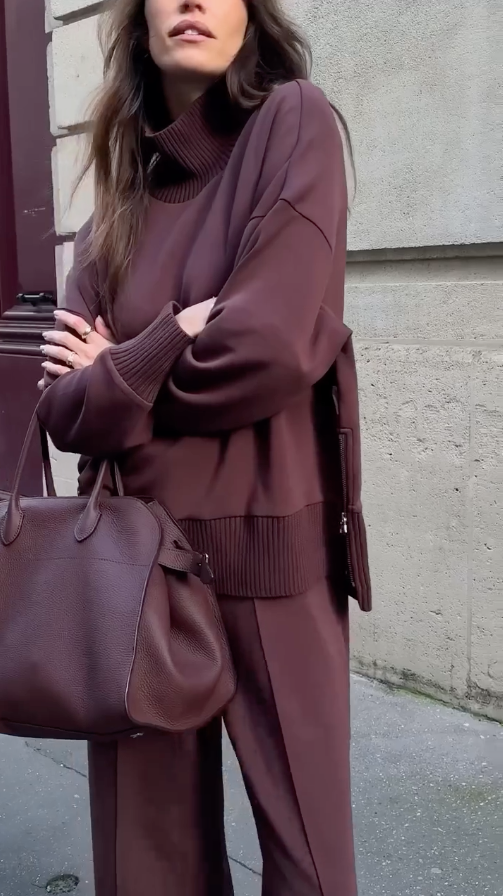 Kvinnors Outfit Set | Långärmad Topp Vida Byxor