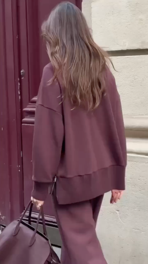 Kvinnors Outfit Set | Långärmad Topp Vida Byxor