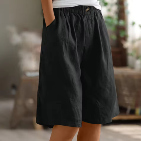 Damshorts | Elastisk Midja Löst Passform Med Fickor