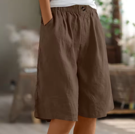 Damshorts | Elastisk Midja Löst Passform Med Fickor