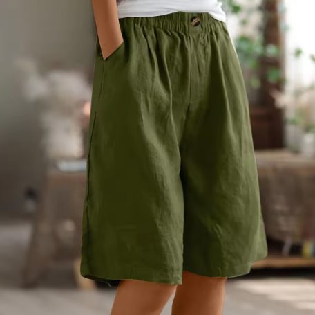 Damshorts | Elastisk Midja Löst Passform Med Fickor