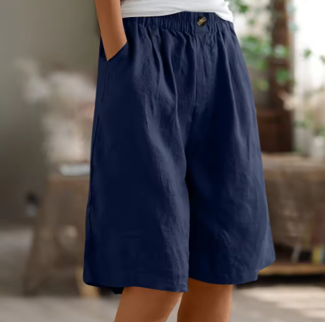 Damshorts | Elastisk Midja Löst Passform Med Fickor