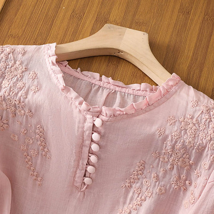 Kvinnors Blus | Broderad med Knäppning Framme
