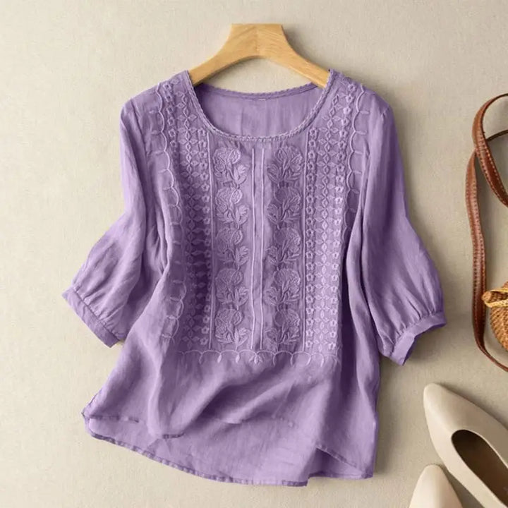 Kvinnors Blus | Broderad Framdels Detalj