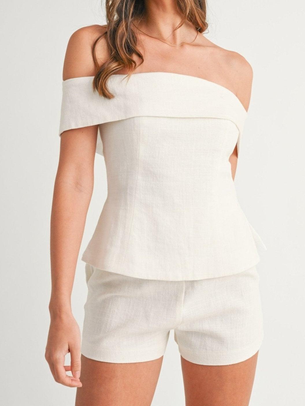 Kvinnors Tvådelade Set | Off-Shoulder Stil Top Korta Byxor