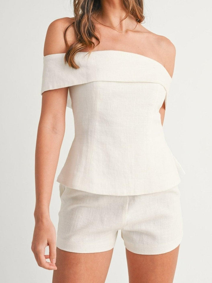 Kvinnors Tvådelade Set | Off-Shoulder Stil Top Korta Byxor