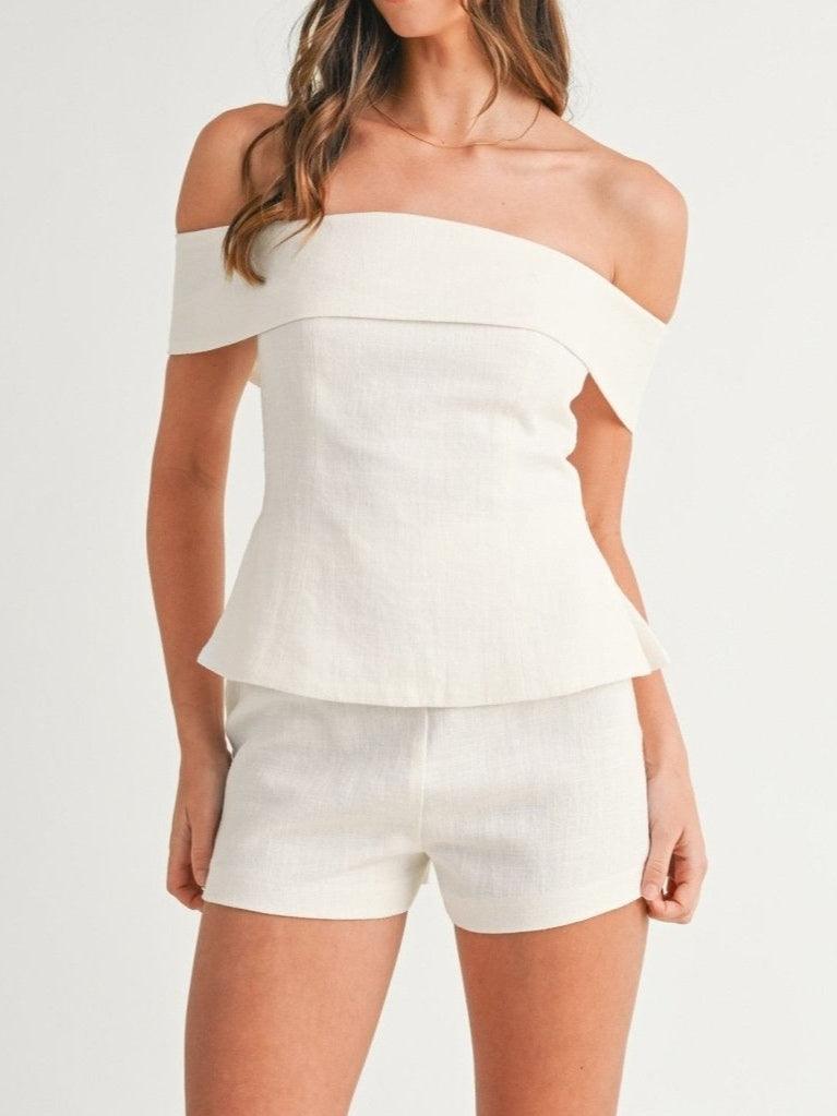 Kvinnors Tvådelade Set | Off-Shoulder Stil Top Korta Byxor