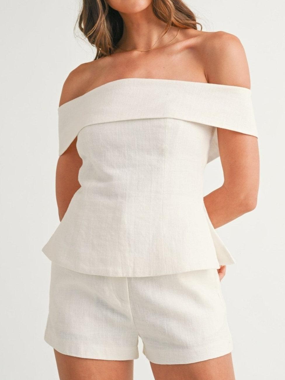 Kvinnors Tvådelade Set | Off-Shoulder Stil Top Korta Byxor