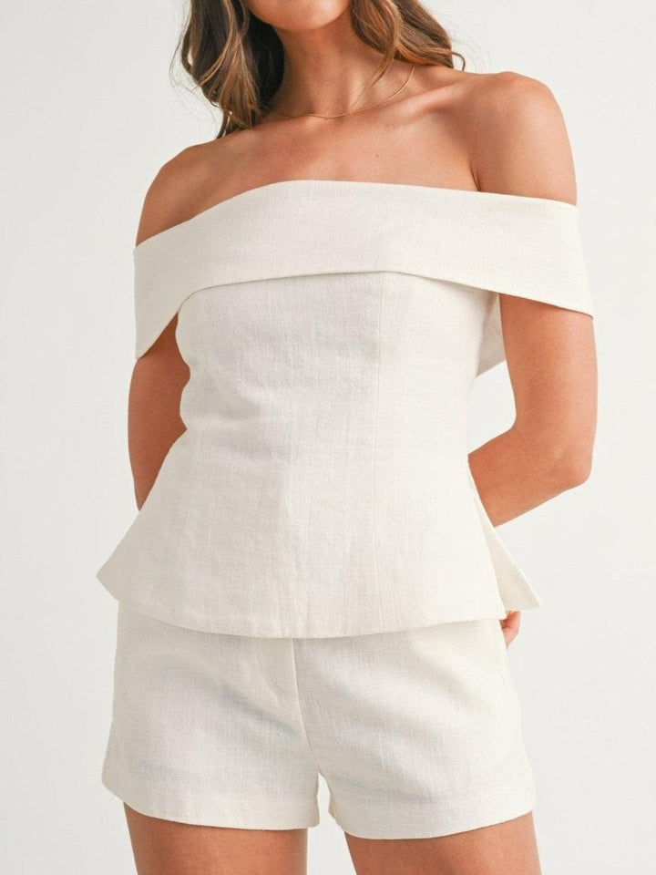 Kvinnors Tvådelade Set | Off-Shoulder Stil Top Korta Byxor