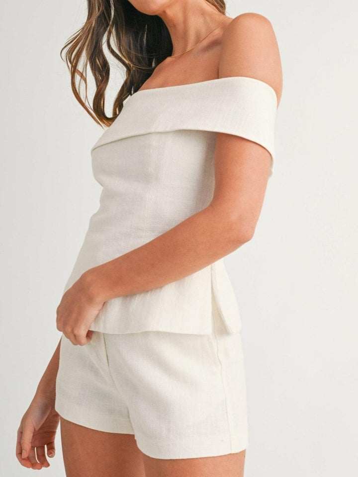 Kvinnors Tvådelade Set | Off-Shoulder Stil Top Korta Byxor