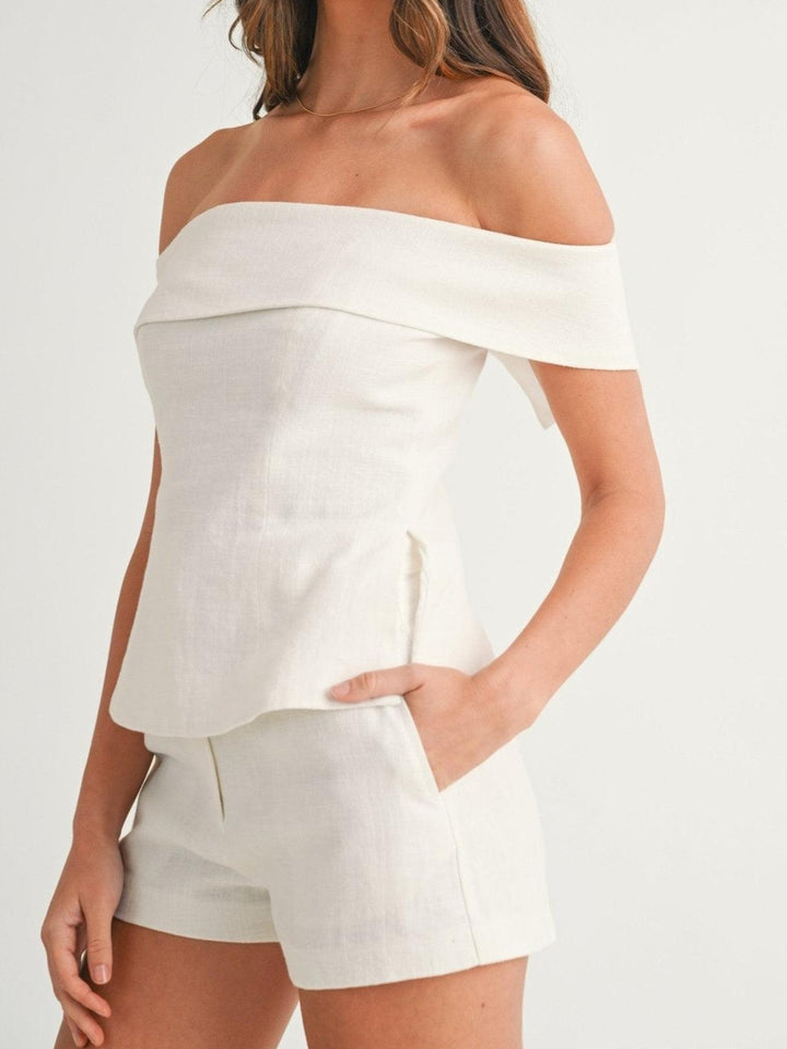 Kvinnors Tvådelade Set | Off-Shoulder Stil Top Korta Byxor